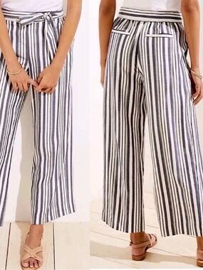 LOFT Shimmer Stripe Tie Waist Wide Leg Cropped Pants size L